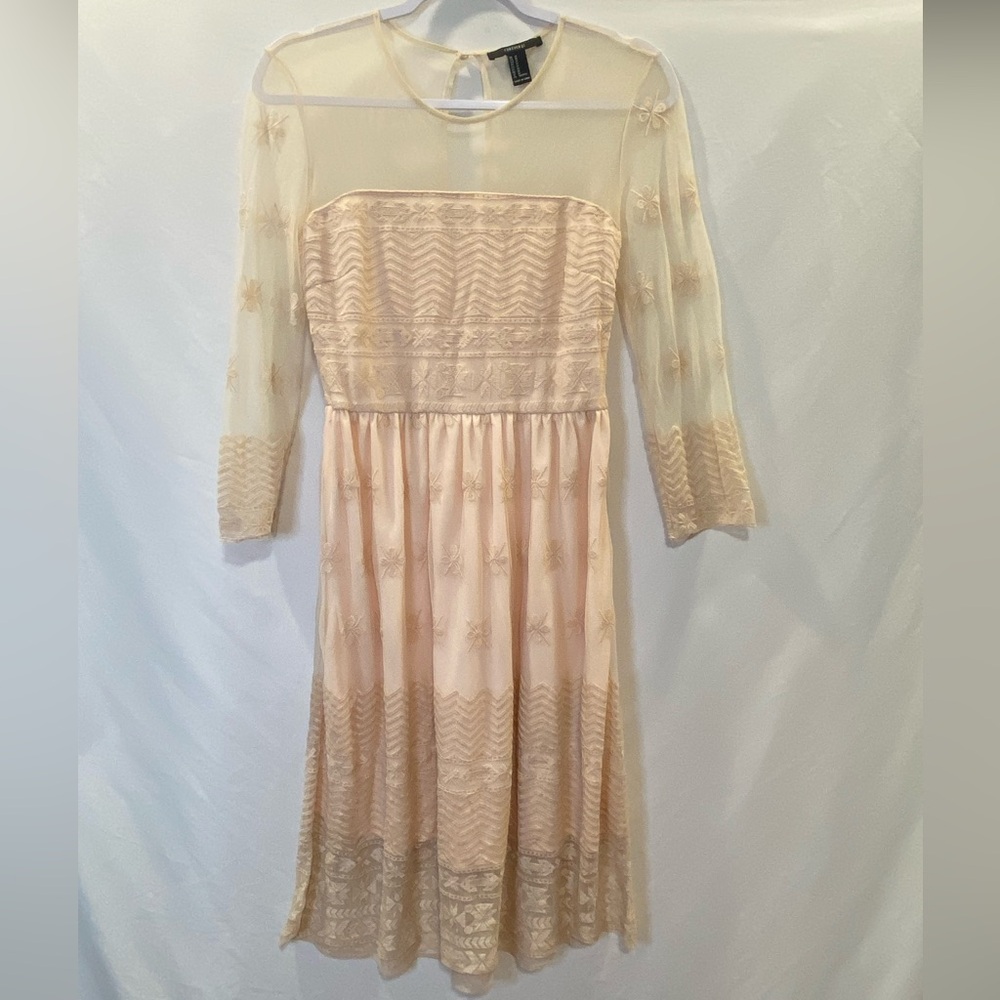 Lace overlay peach dress medium sheer forever 21 boho hippie